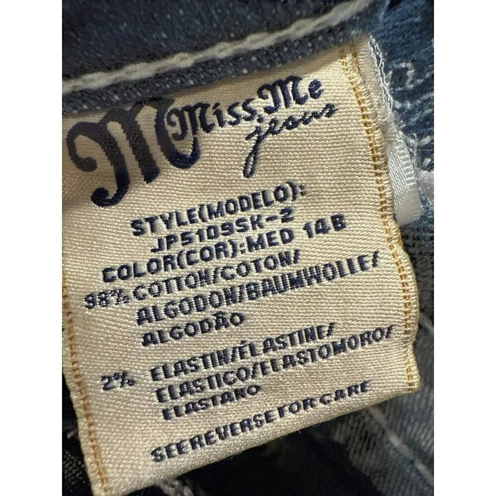 Miss Me Skinny Jeans Bedazzled Glam Fleur De Lis Jeans, Size 27.  Pre-Owned. - Picture 10 of 11